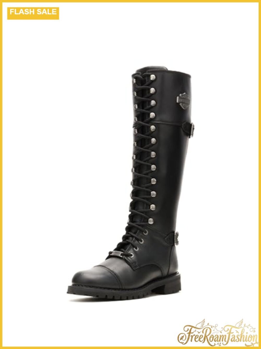 Harley-Davidson Beechwood Leather Tall Knee-High Riding Boots Low Heel